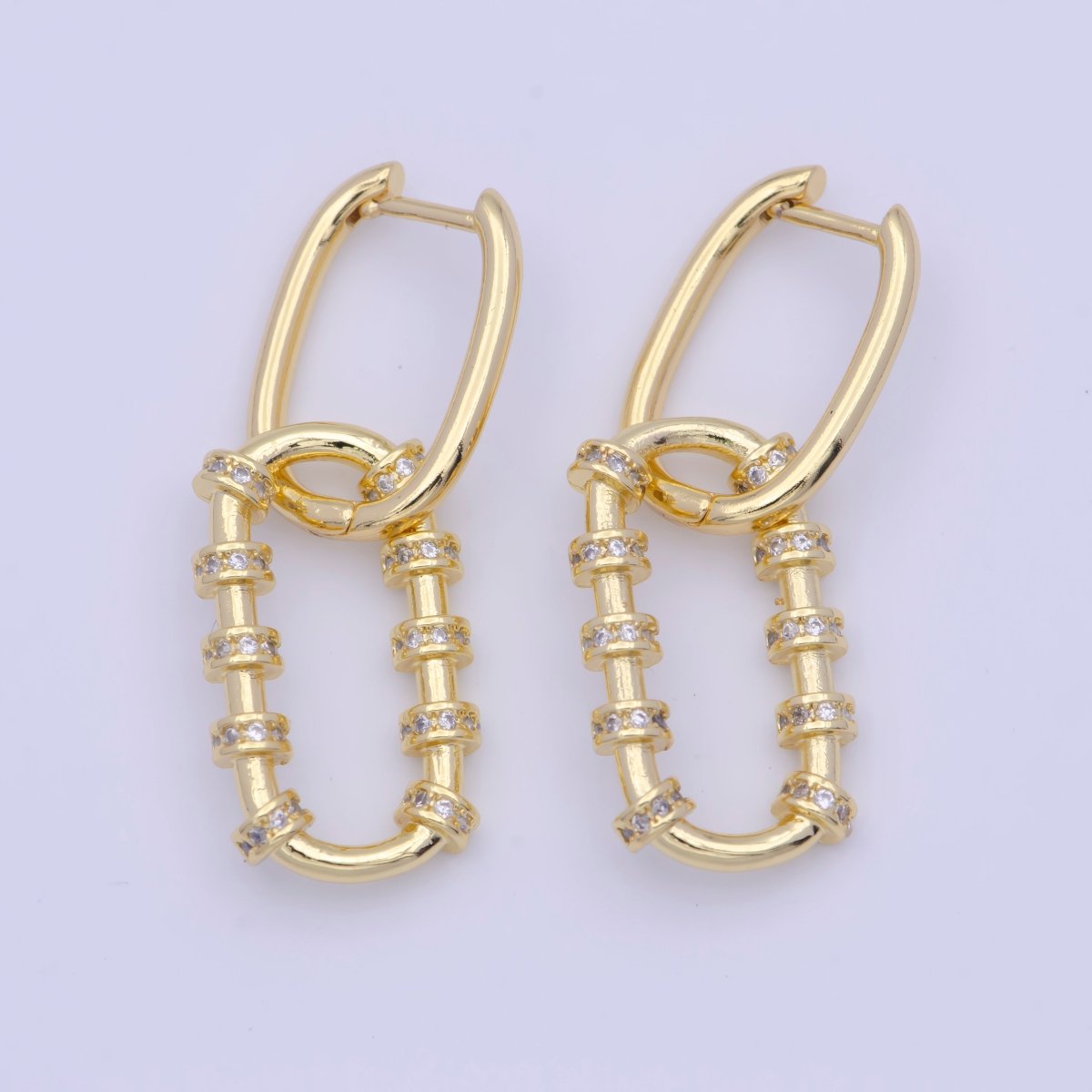 Gold Oval Earrings Dainty Hoop Huggie Earring, Oval Huggie Dangle Link Earring AD-573