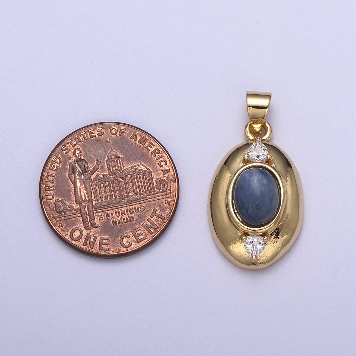 Gold Oval Pendant with Blue Tiger Eye Gemstone For Statement Jewelry Charm H-545