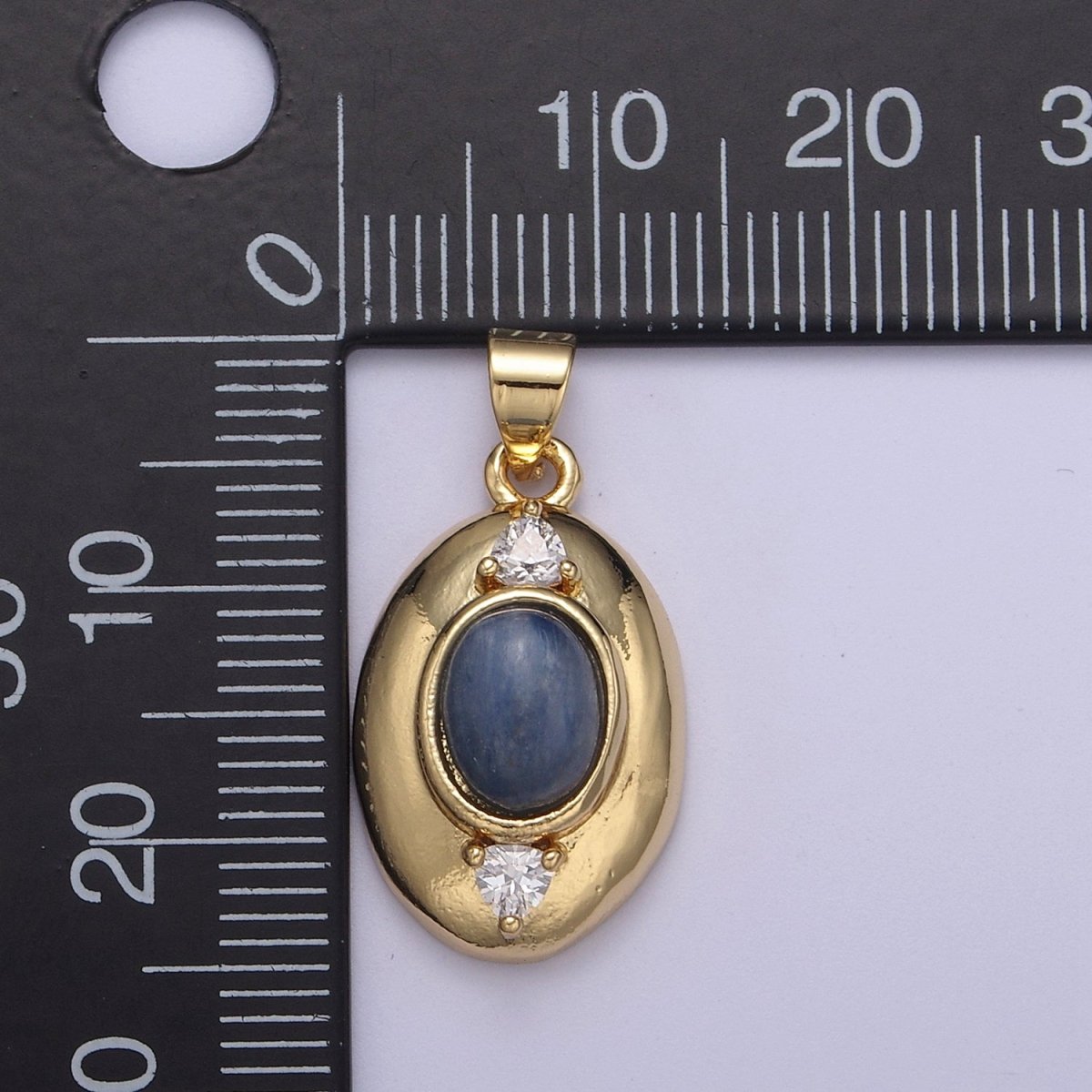 Gold Oval Pendant with Blue Tiger Eye Gemstone For Statement Jewelry Charm H-545