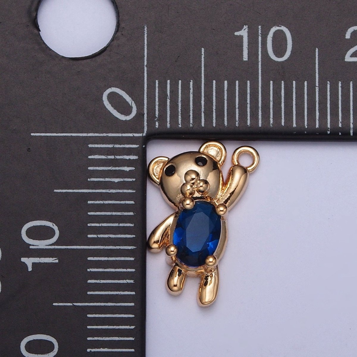 Gold Oval Sapphire Blue Teddy Bear Holding On Charm For DIY Jewelry Making | X-256