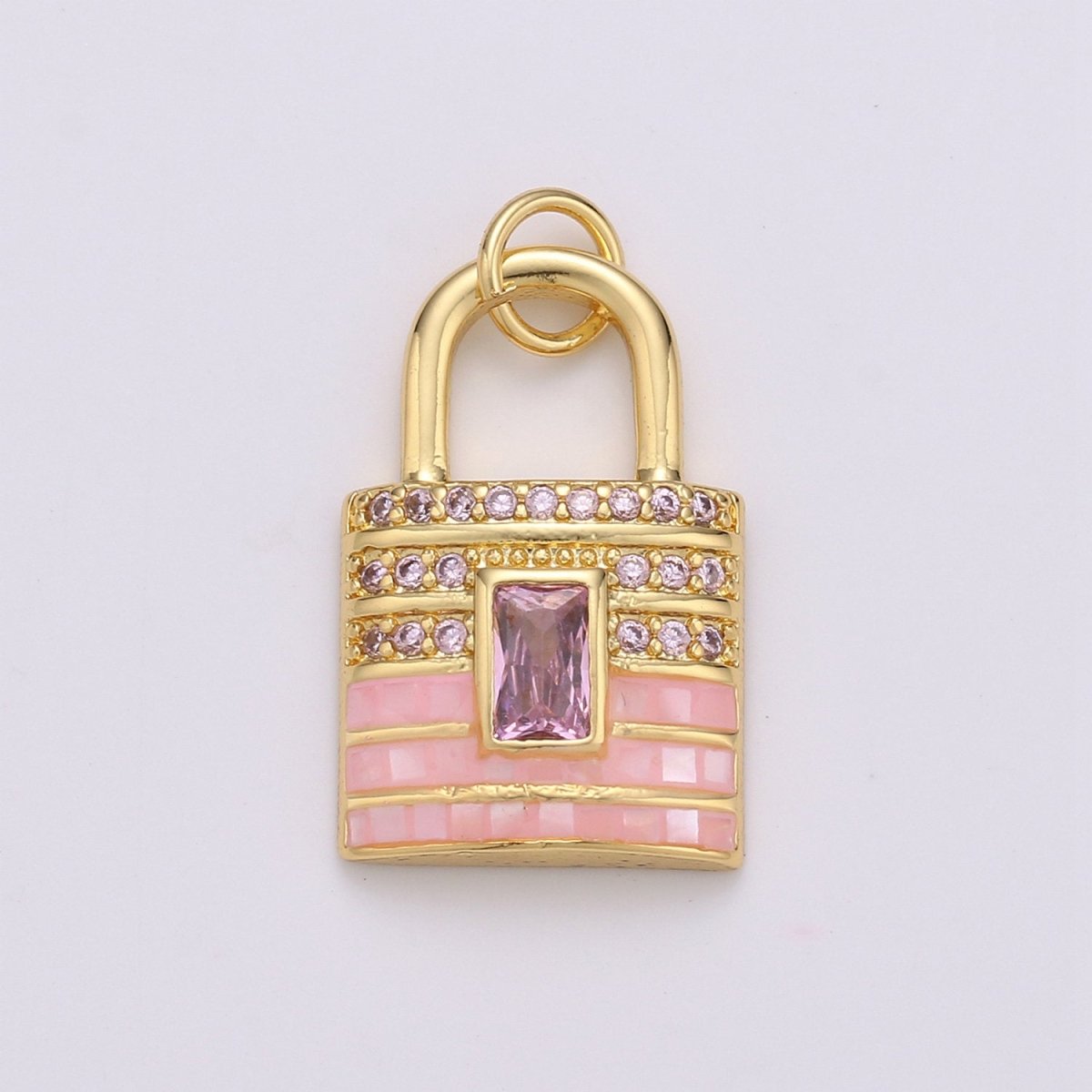 Gold Padlock charms , Pink Lock pendants, Love charm, Dainty charm, Padlock Jewelry pendants in 14k Gold-Plated K-803