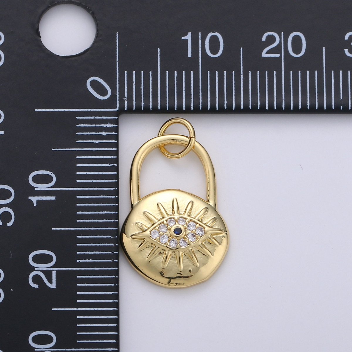 Gold Padlock pendant charm with cz• 23x12mm •24k  Gold Filled• Sparkly Cubic Zirconia CZ Evil Eye Charm • Small Charm for Necklace Bracelet D-238