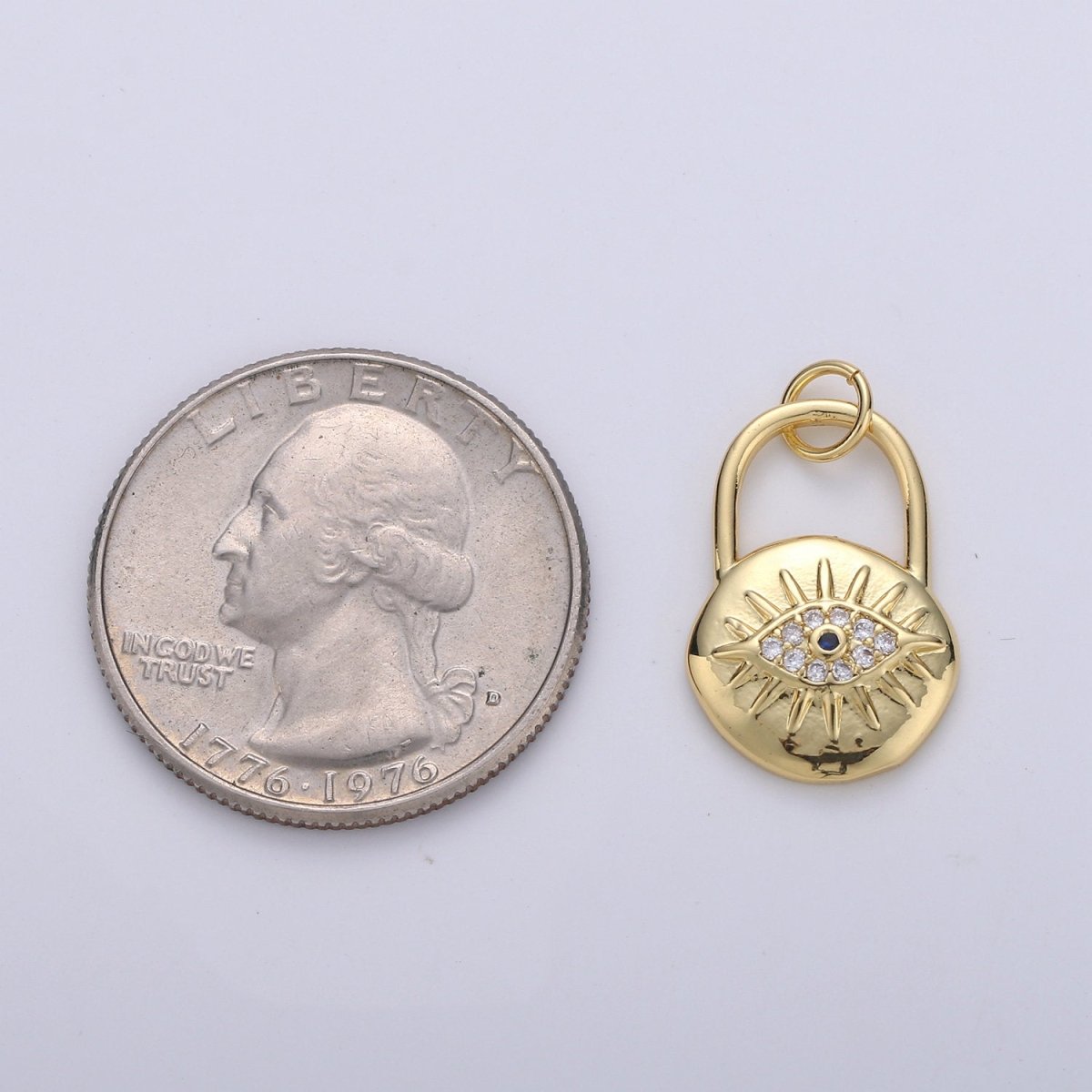 Gold Padlock pendant charm with cz• 23x12mm •24k  Gold Filled• Sparkly Cubic Zirconia CZ Evil Eye Charm • Small Charm for Necklace Bracelet D-238