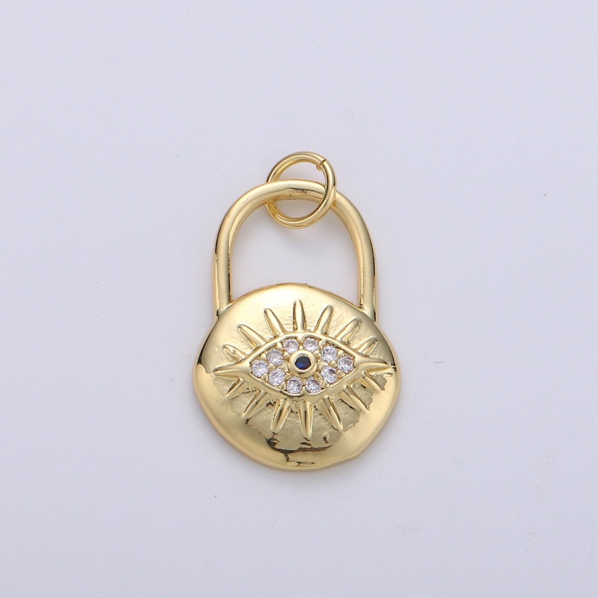 Gold Padlock pendant charm with cz• 23x12mm •24k  Gold Filled• Sparkly Cubic Zirconia CZ Evil Eye Charm • Small Charm for Necklace Bracelet D-238