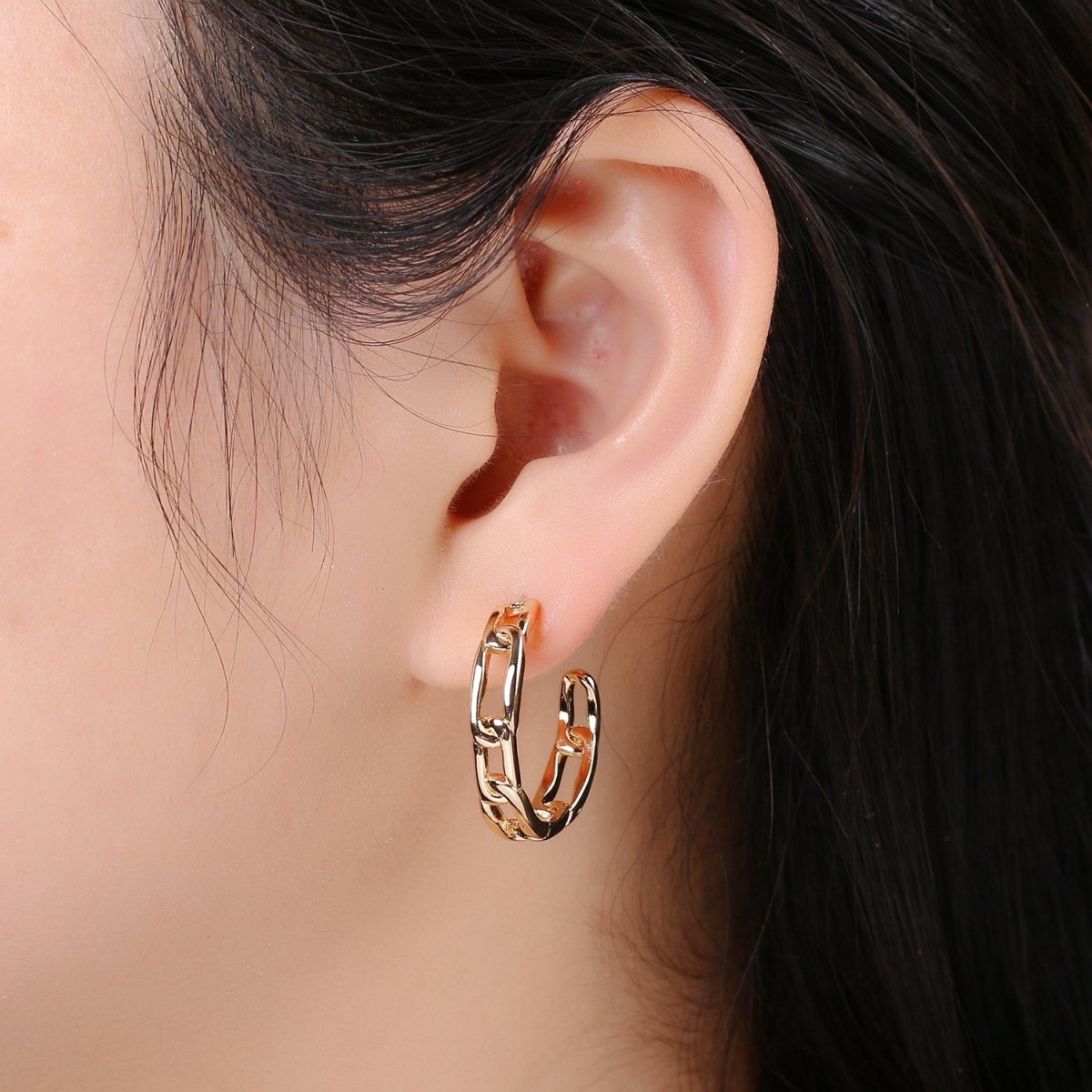 Gold Paper Clip Chain Hoop Earrings • Bold Gold Hoop Earrings Chunky Earrings • Statement Hoops • 18k Gold Filled Hoops Earring gift for her Q-445