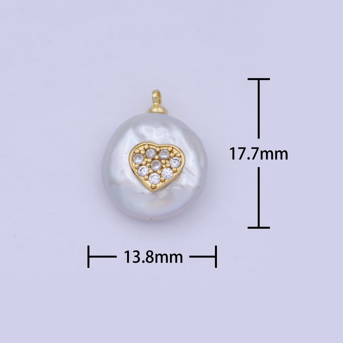 Gold Pave Heart Charm Freeform Freshwater Pearl Charm P-1555