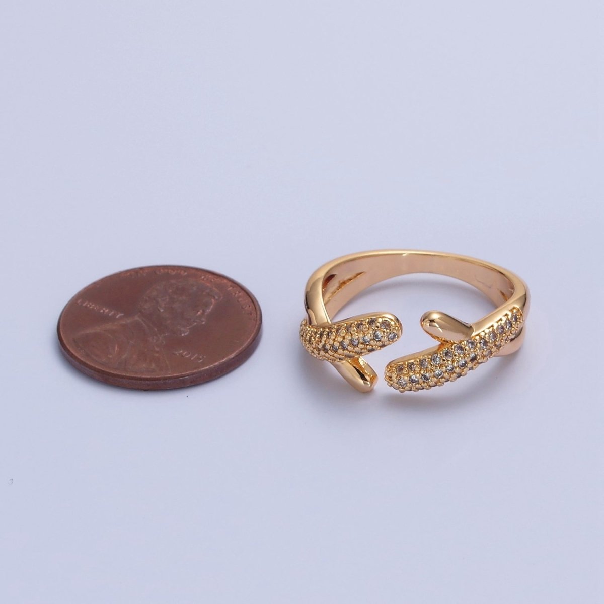 Gold Pave X ring Friendship Ring Open Adjustable O-2240