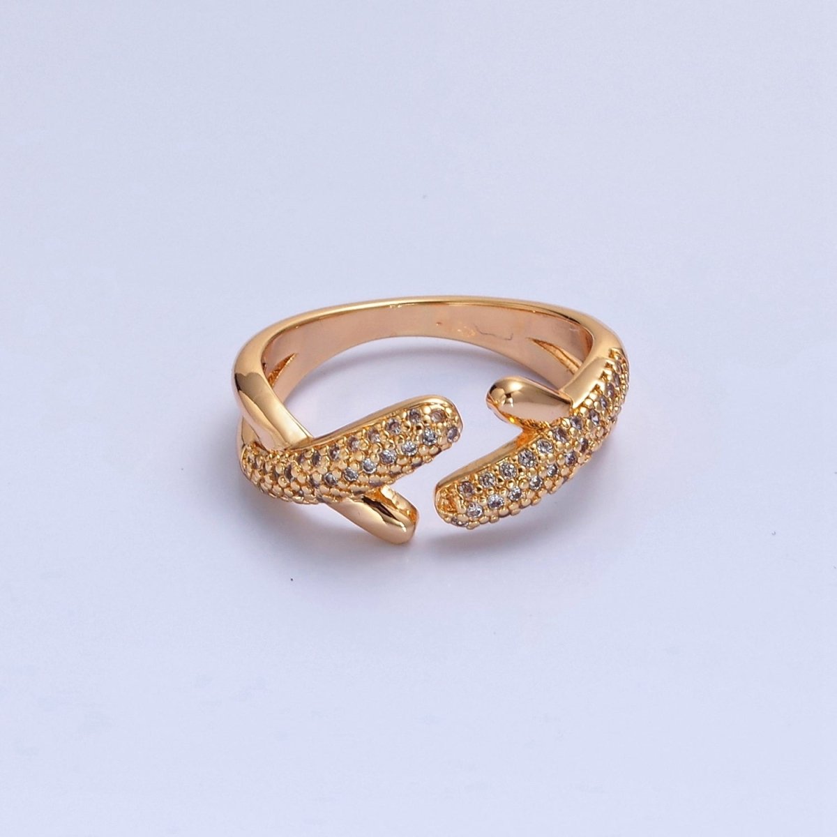 Gold Pave X ring Friendship Ring Open Adjustable O-2240