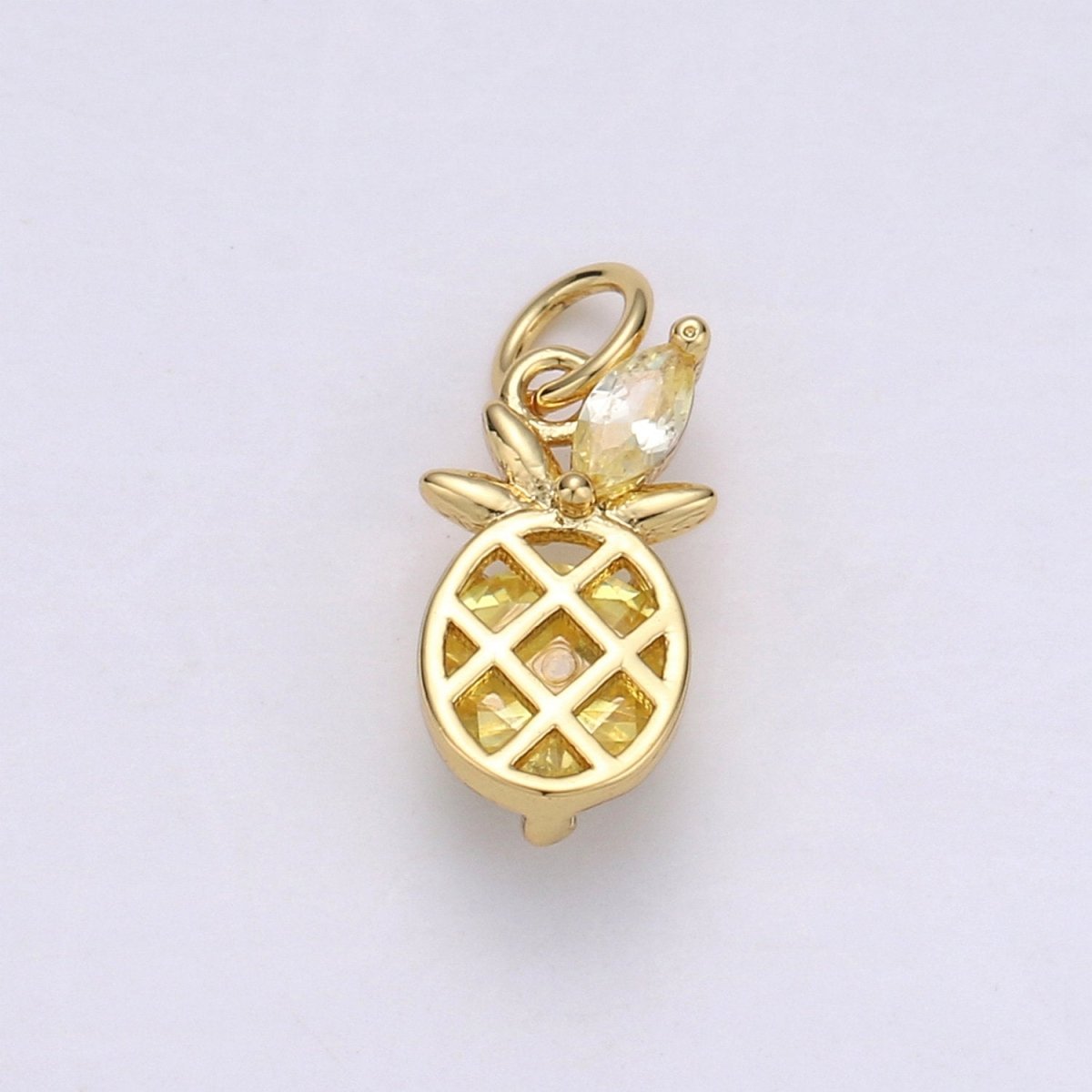 Gold Pineapple Charm, Micro Pave Charms for Jewelry, Cubic Zirconia Necklace Bracelet Charms, Fruit Charms, Dole Pendant in 14k Gold Filled D-690