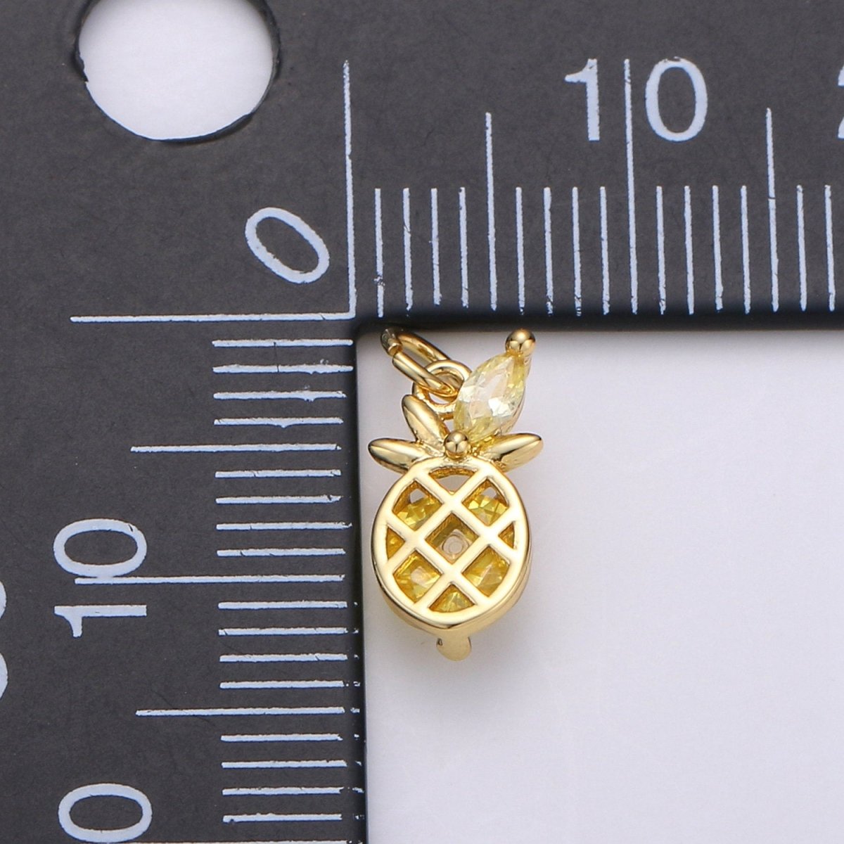 Gold Pineapple Charm, Micro Pave Charms for Jewelry, Cubic Zirconia Necklace Bracelet Charms, Fruit Charms, Dole Pendant in 14k Gold Filled D-690