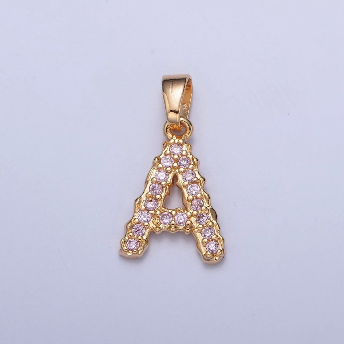 Gold Pink Pave Initial Charms, Gold Letter Charms , CZ Initial Charm, Cubic Zirconia Letters A-A1952-A-A1964