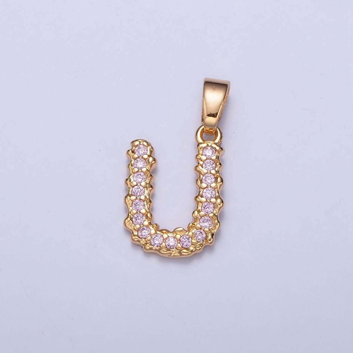 Gold Pink Pave Initial Charms, Gold Letter Charms , CZ Initial Charm, Cubic Zirconia Letters A-A1952-A-A1964