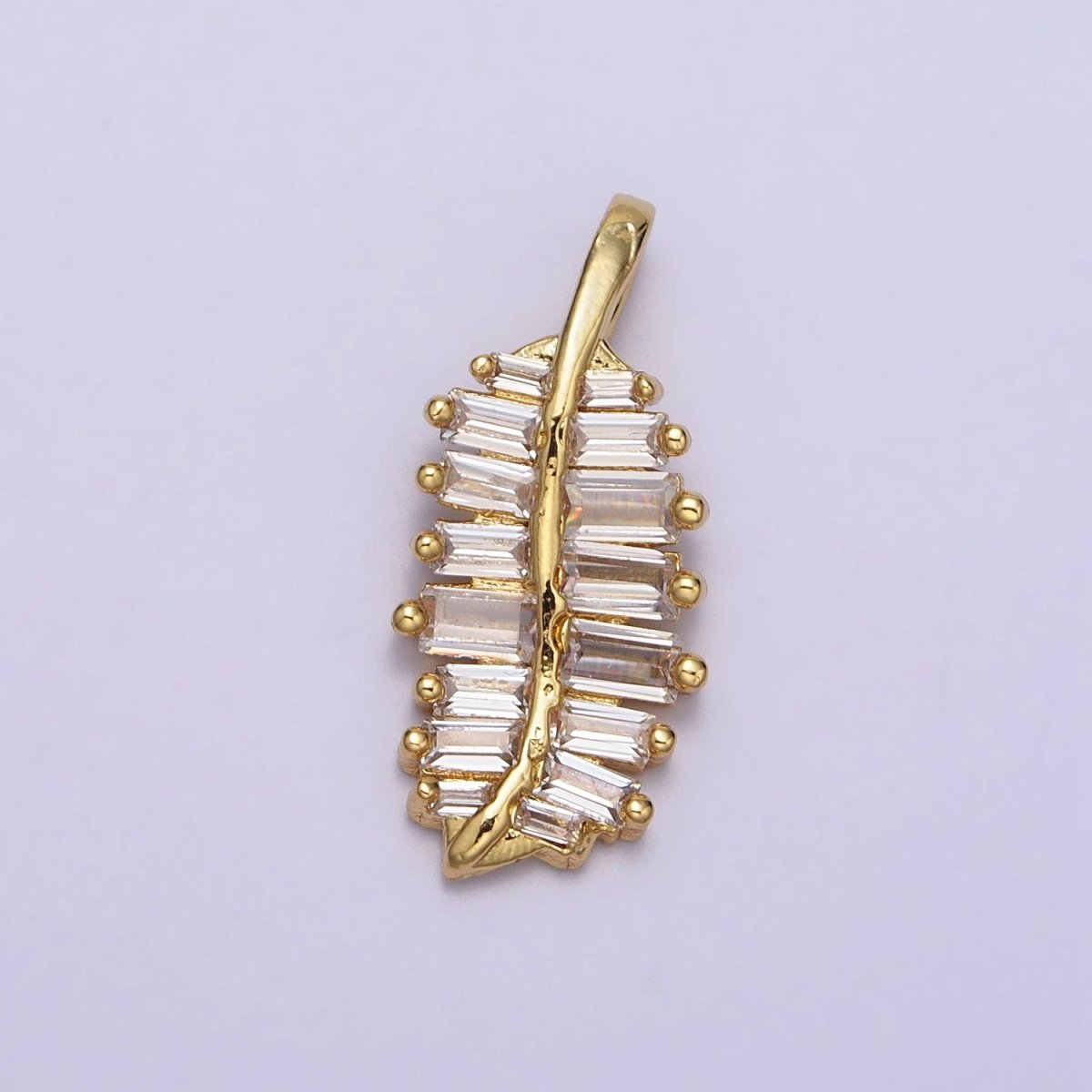 Gold Plant Leaf Nature Clear Baguette CZ Pendant | AA087