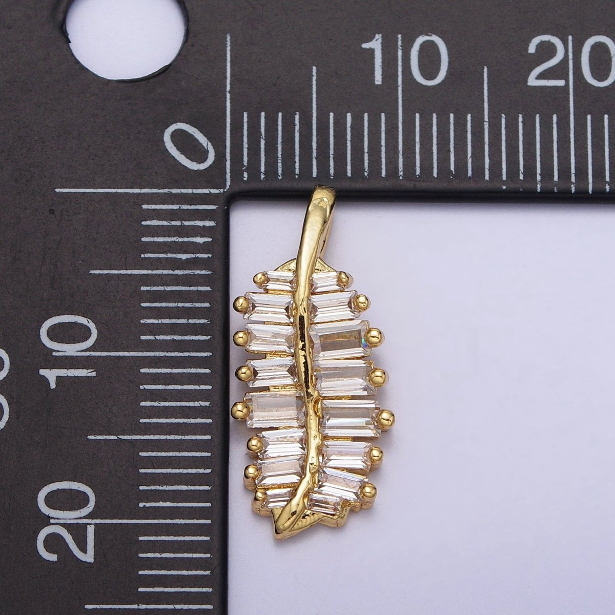 Gold Plant Leaf Nature Clear Baguette CZ Pendant | AA087