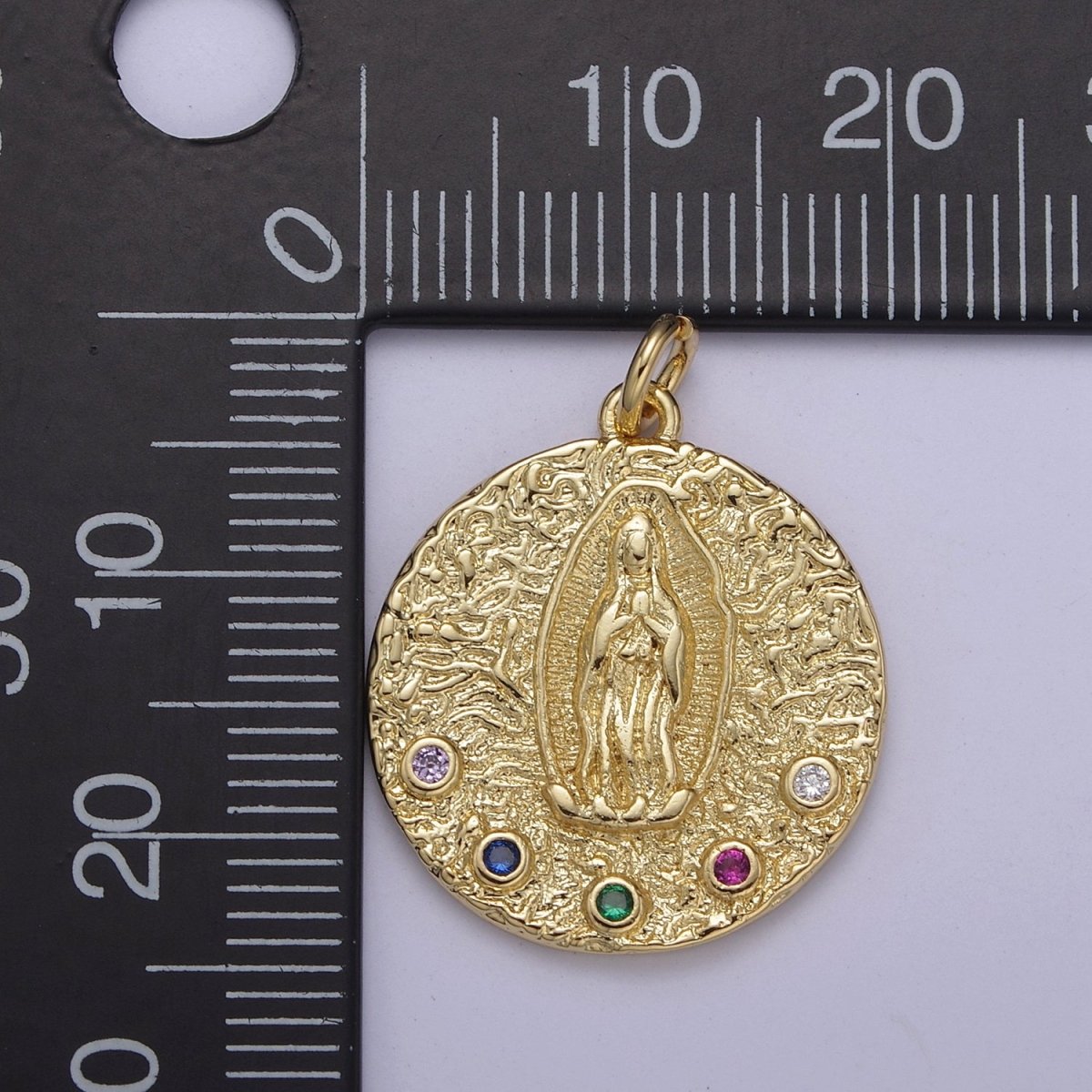 Gold Plated Virgin Guadalupe Charm Necklace, 14k Gold Plated Virgin Mary Shape Round Pendant Necklace E-419