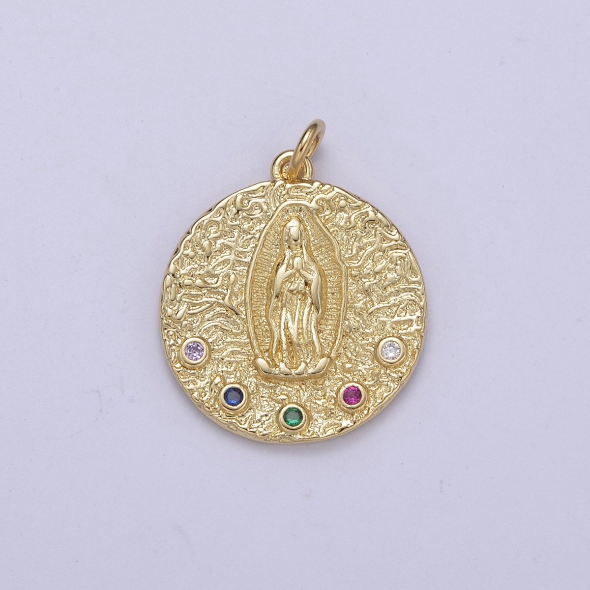 Gold Plated Virgin Guadalupe Charm Necklace, 14k Gold Plated Virgin Mary Shape Round Pendant Necklace E-419