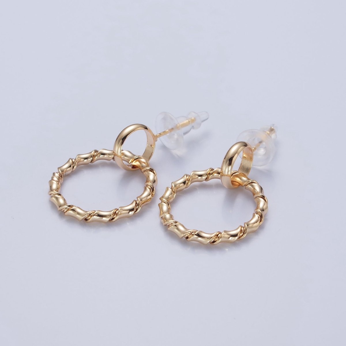 Gold Post Hoop Earrings, Bamboo Hoop Earrings Minimalist Earring V-398
