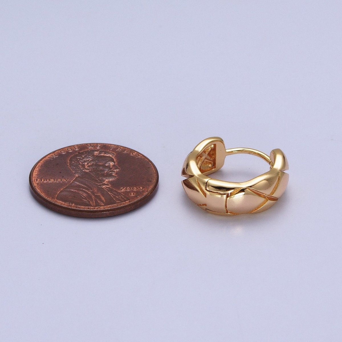 Gold Quilted X Crossed Textured 16mm Huggie Earrings | AB049