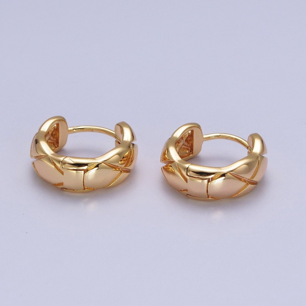 Gold Quilted X Crossed Textured 16mm Huggie Earrings | AB049