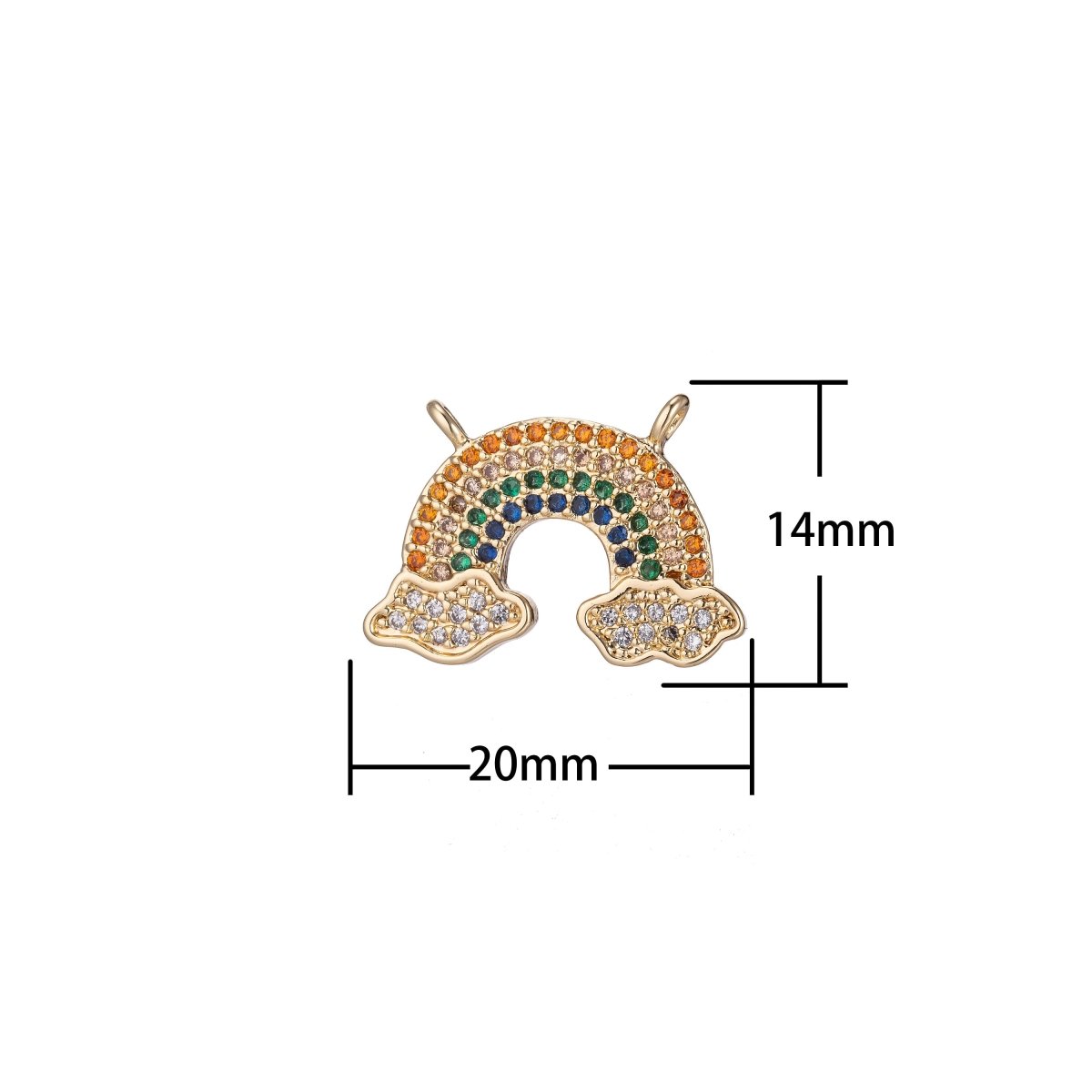 Gold Rainbow charm, 18K Gold Filled Micro Pave CZ Charm, Colorful Sky Cloud Pendant Necklace Charm for Jewelry Making F-229