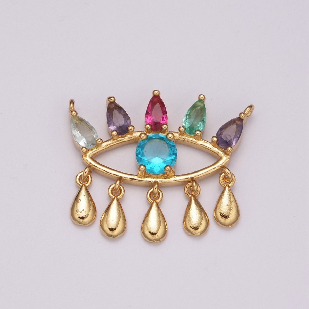 Gold Rainbow Cz Evil Eye Connector with Cubic Zirconia Link Connector Necklace Component F-738