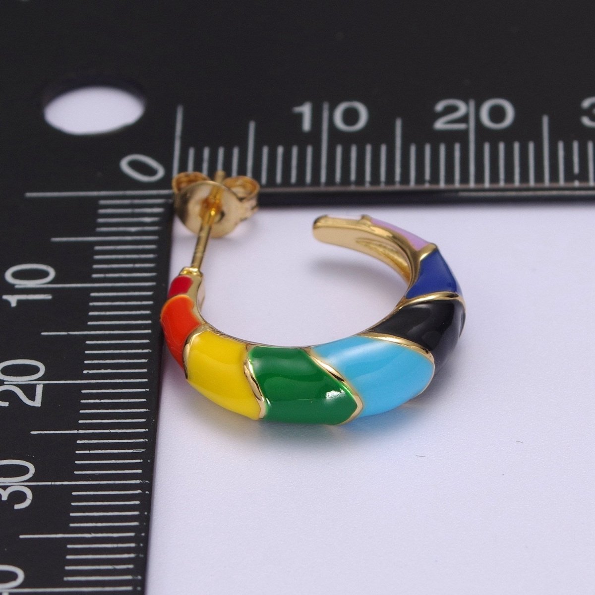 Gold Rainbow Hoop Earrings Enamel Earrings LGBTQ Earrings Rainbow Statement Earring 20MM T-163