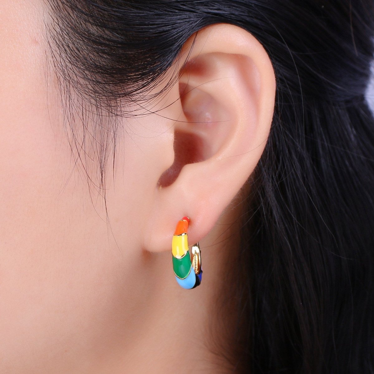 Gold Rainbow Hoop Earrings Enamel Earrings LGBTQ Earrings Rainbow Statement Earring 20MM T-163
