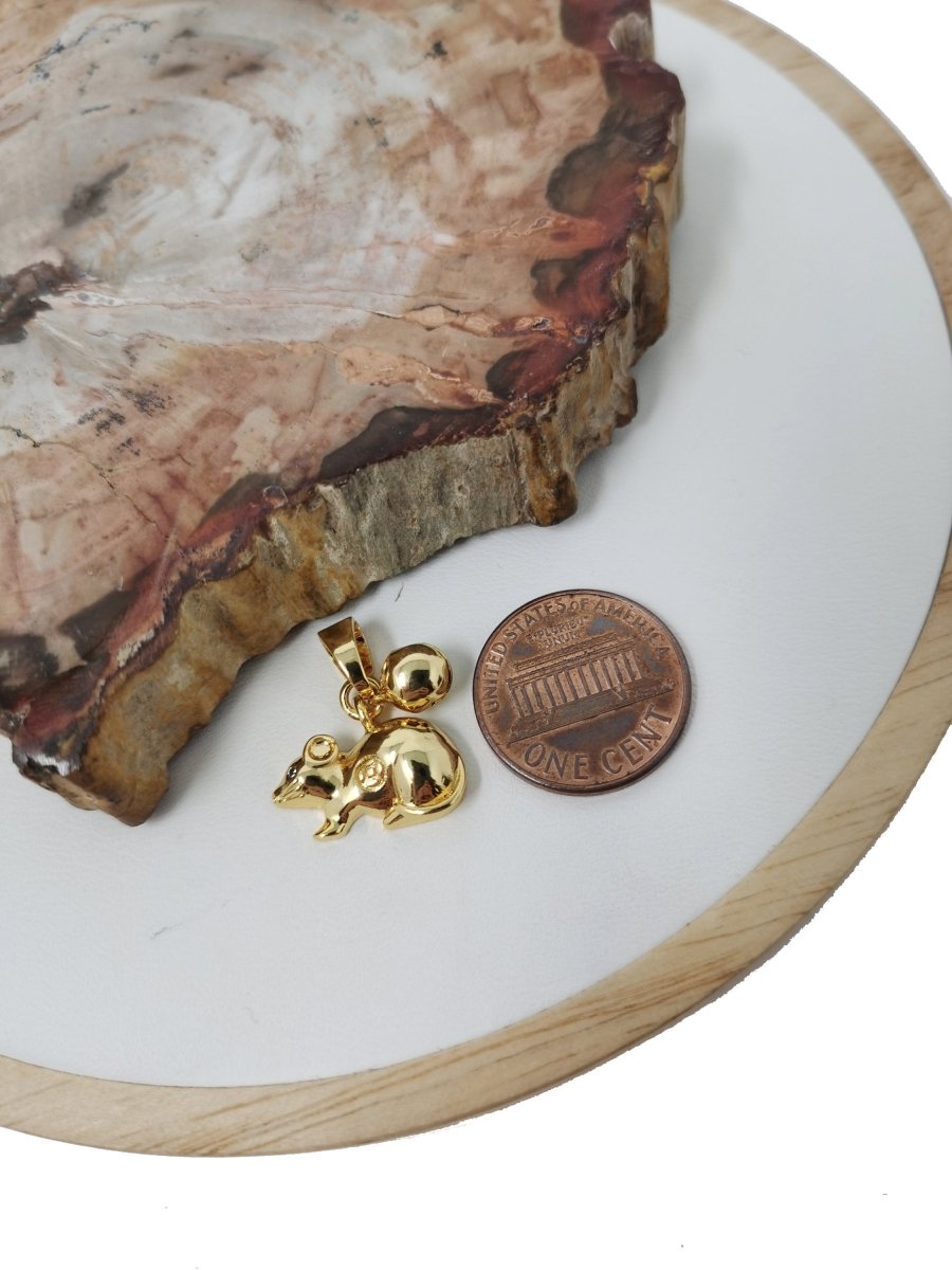Gold Rat Charm. Chinese Zodiac Charm. Year of the Rat Charm. 24k Gold fIlled Rat Pendant for necklace Bracelet I-338