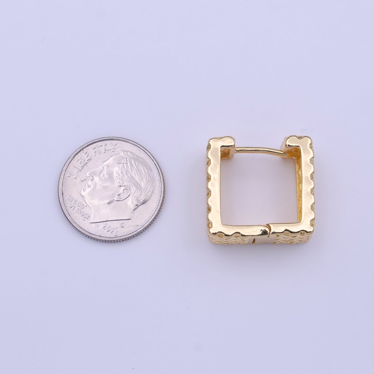 Gold Rattan Textured Geometric Boxy Huggie Earrings | AD-221