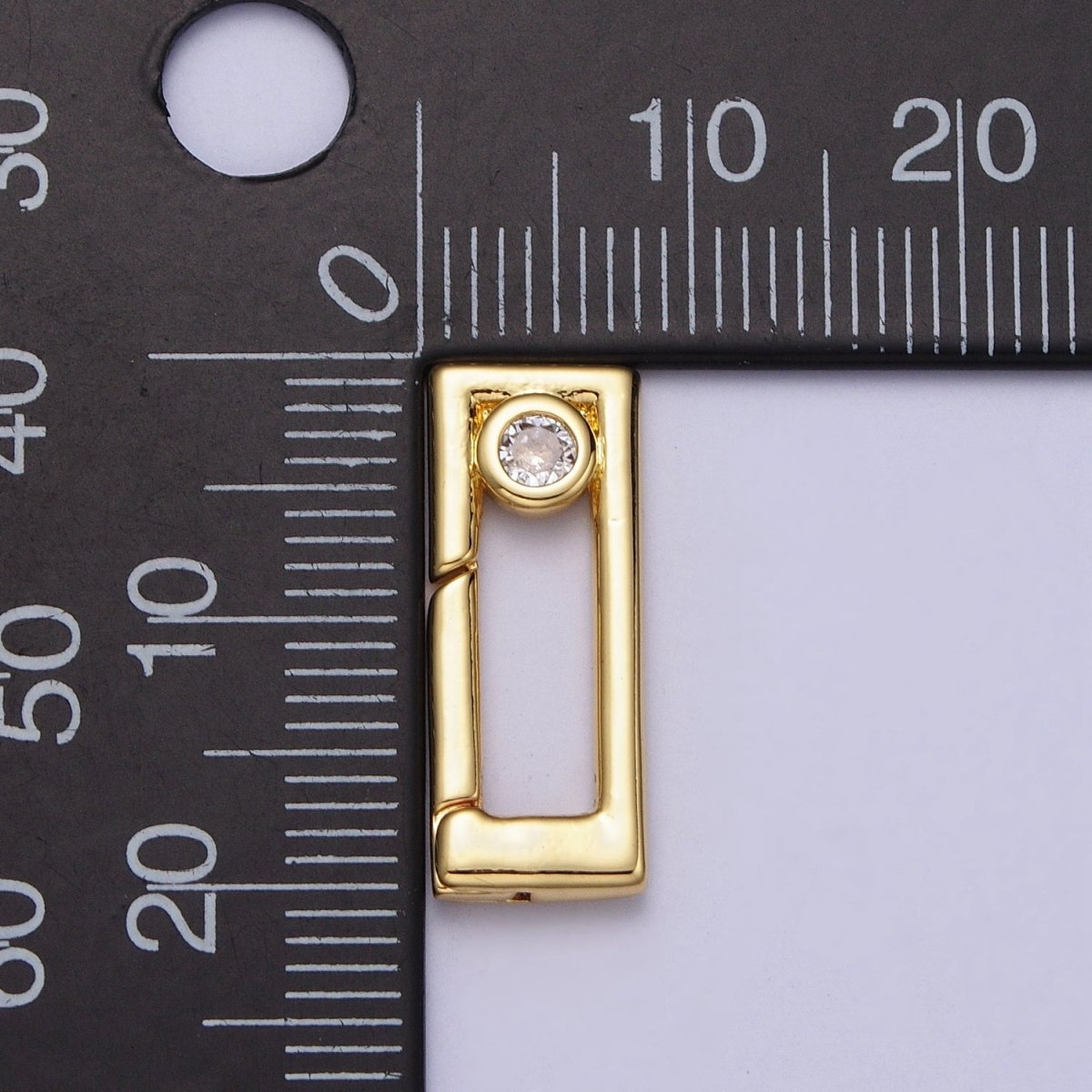 Gold Rectangular Boxy Push Spring Gate Ring Round Clear CZ Supply | Z-030