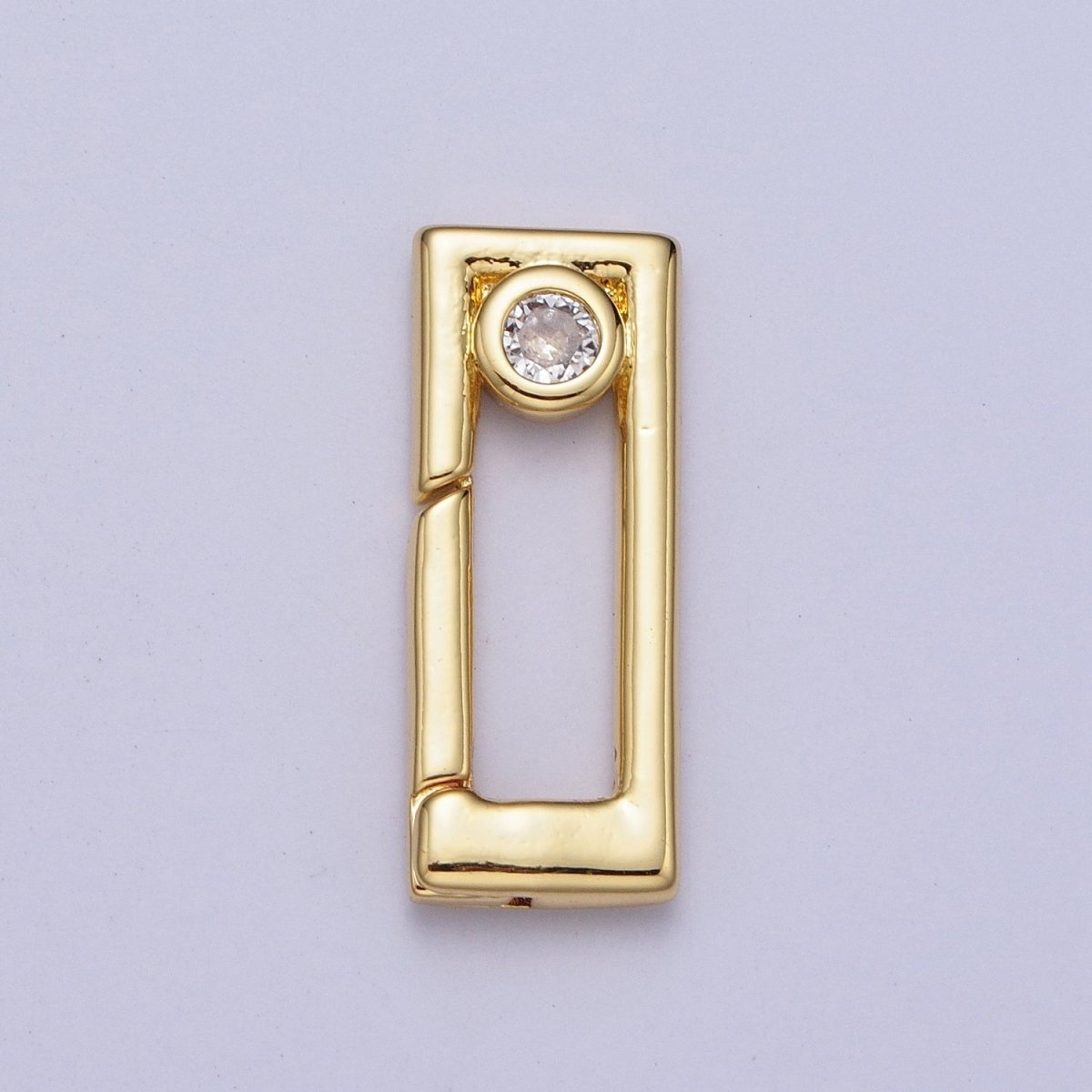 Gold Rectangular Boxy Push Spring Gate Ring Round Clear CZ Supply | Z-030