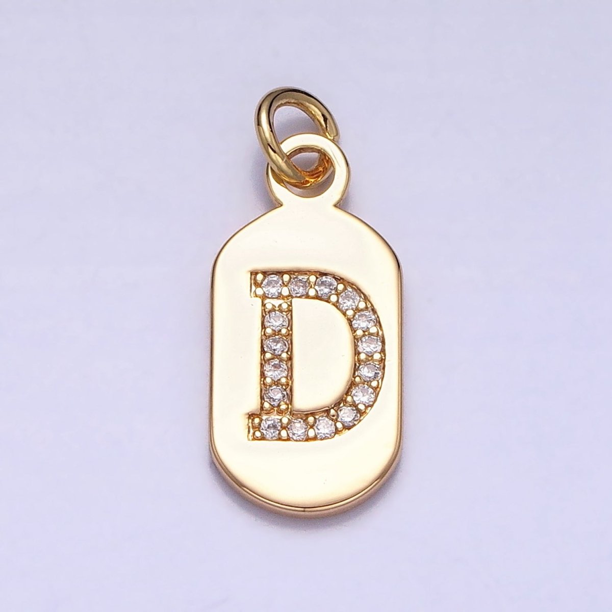 Gold Rectangular tag CZ Clear Micro Paved Personalized Initial Alphabet Name Tag Charm | A-070-A-082
