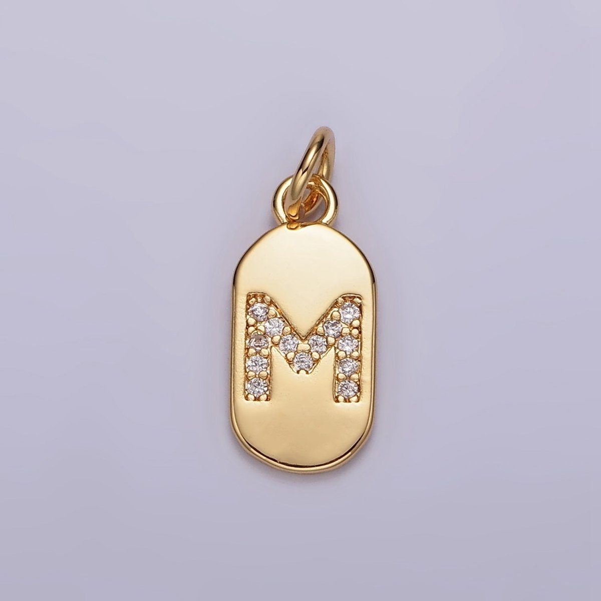 Gold Rectangular tag CZ Clear Micro Paved Personalized Initial Alphabet Name Tag Charm | A-070-A-082