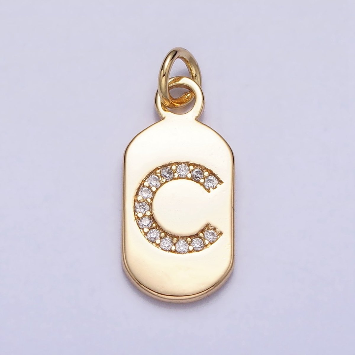 Gold Rectangular tag CZ Clear Micro Paved Personalized Initial Alphabet Name Tag Charm | A-070-A-082