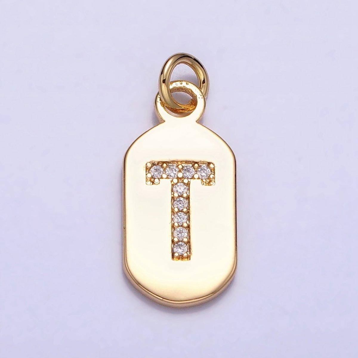 Gold Rectangular tag CZ Clear Micro Paved Personalized Initial Alphabet Name Tag Charm | A-070-A-082