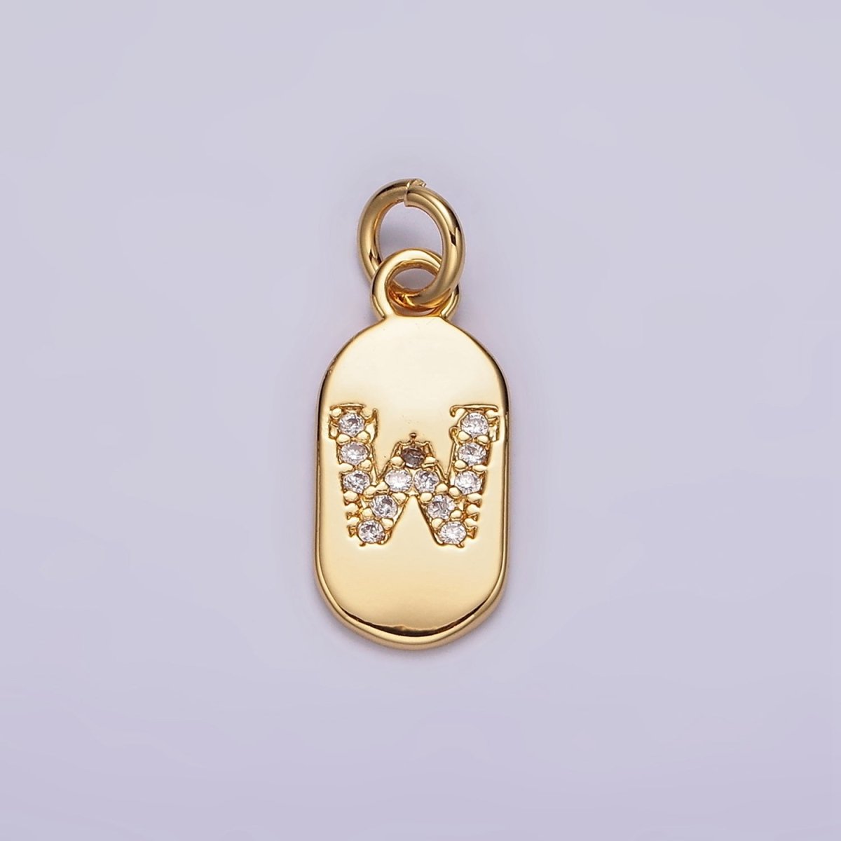 Gold Rectangular tag CZ Clear Micro Paved Personalized Initial Alphabet Name Tag Charm | A-070-A-082