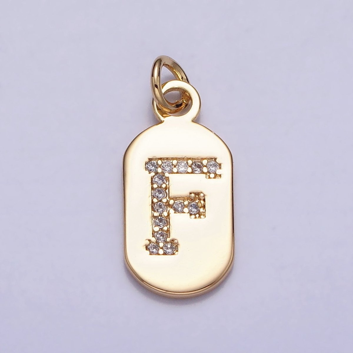 Gold Rectangular tag CZ Clear Micro Paved Personalized Initial Alphabet Name Tag Charm | A-070-A-082