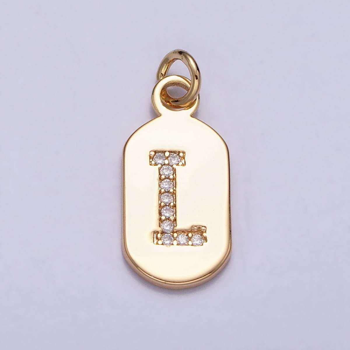 Gold Rectangular tag CZ Clear Micro Paved Personalized Initial Alphabet Name Tag Charm | A-070-A-082