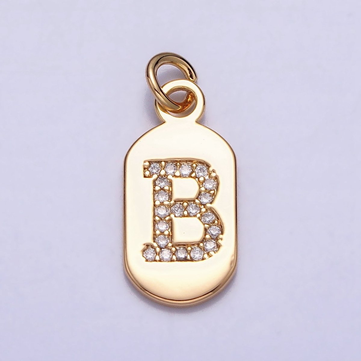 Gold Rectangular tag CZ Clear Micro Paved Personalized Initial Alphabet Name Tag Charm | A-070-A-082