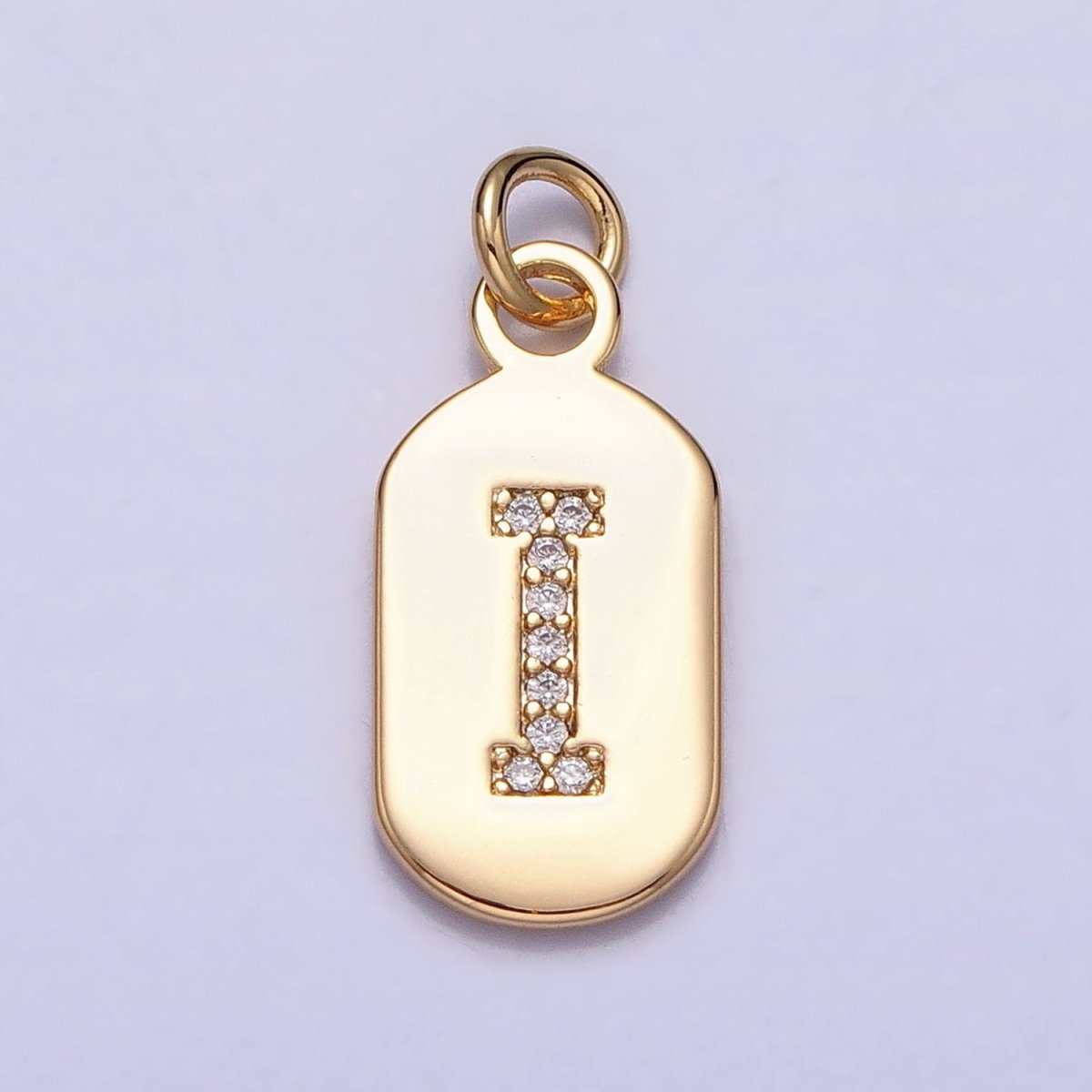 Gold Rectangular tag CZ Clear Micro Paved Personalized Initial Alphabet Name Tag Charm | A-070-A-082