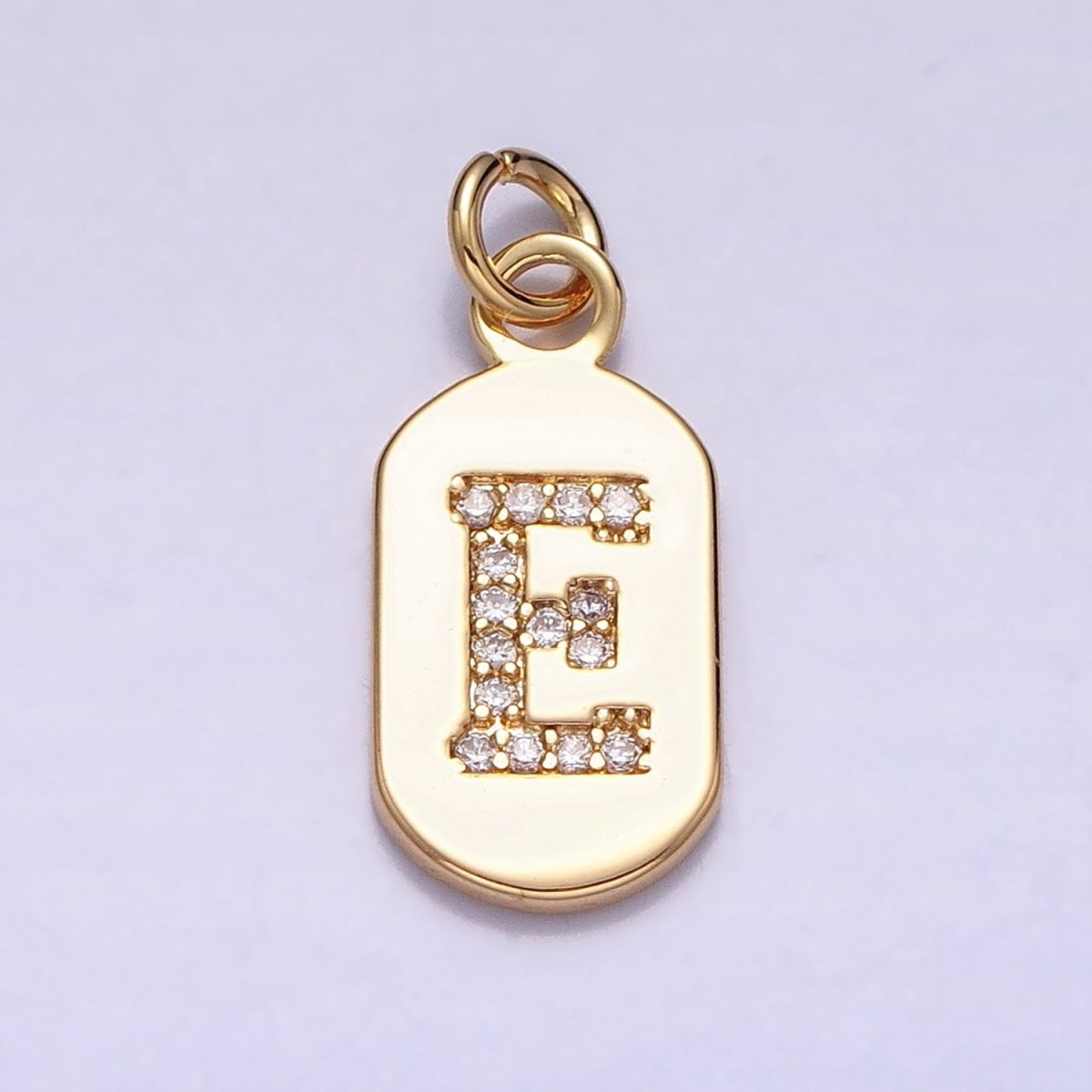 Gold Rectangular tag CZ Clear Micro Paved Personalized Initial Alphabet Name Tag Charm | A-070-A-082