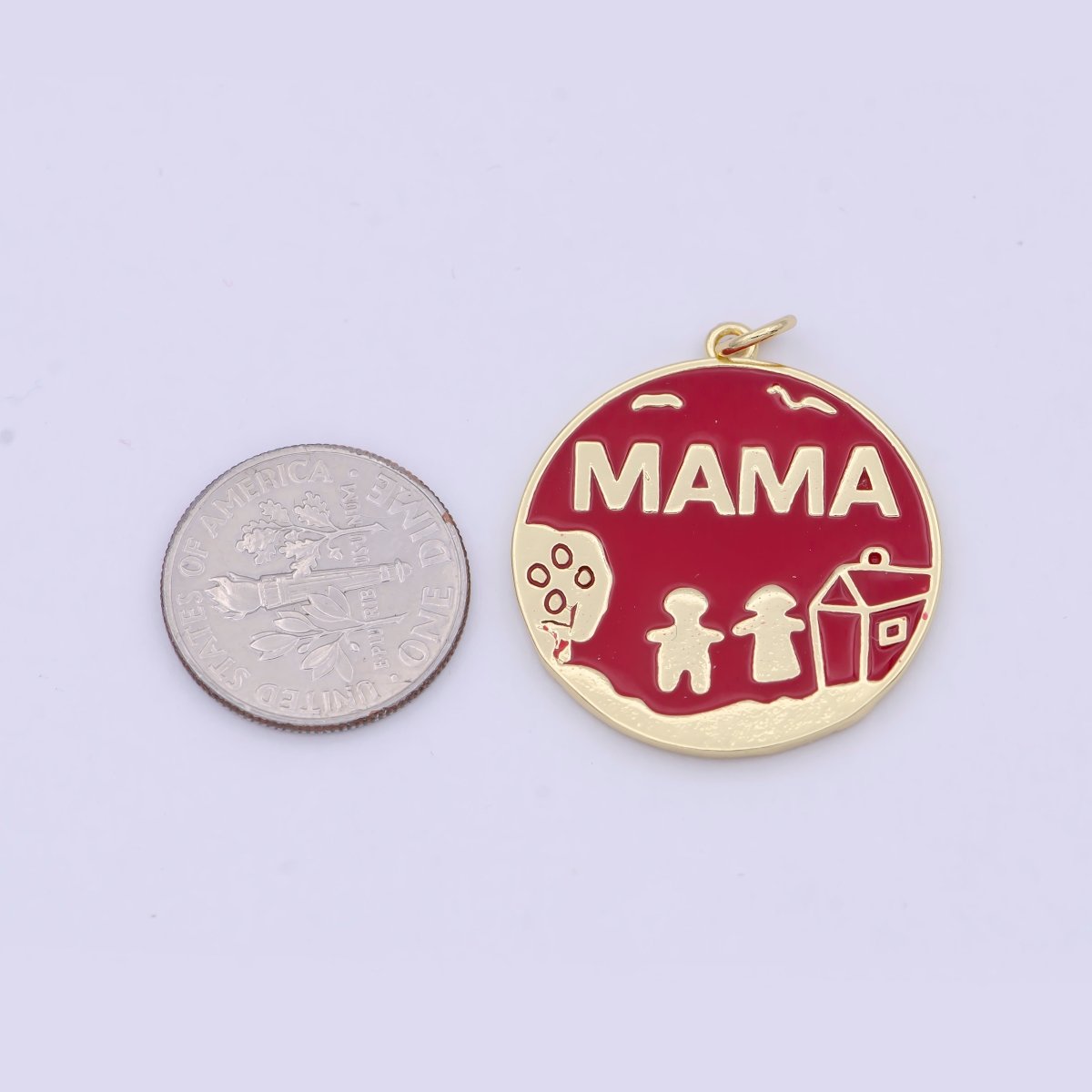 Gold Red Enamel Mama Coin Charm Family Jewelry for Mother Day gift Necklace Bracelet W-159