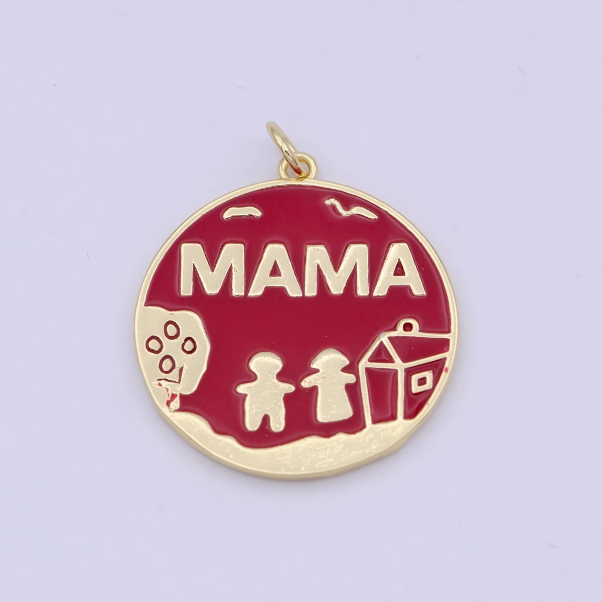 Gold Red Enamel Mama Coin Charm Family Jewelry for Mother Day gift Necklace Bracelet W-159