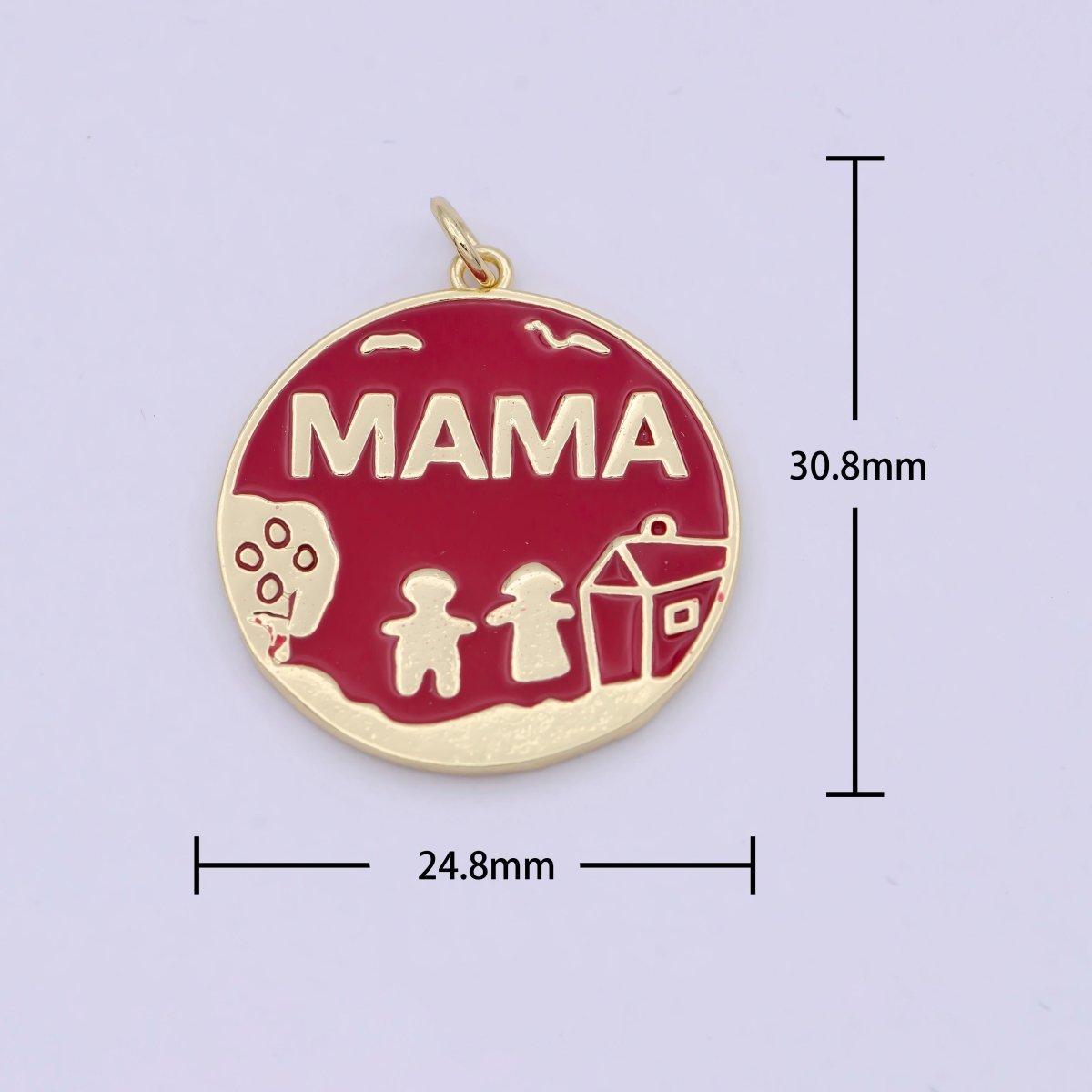 Gold Red Enamel Mama Coin Charm Family Jewelry for Mother Day gift Necklace Bracelet W-159