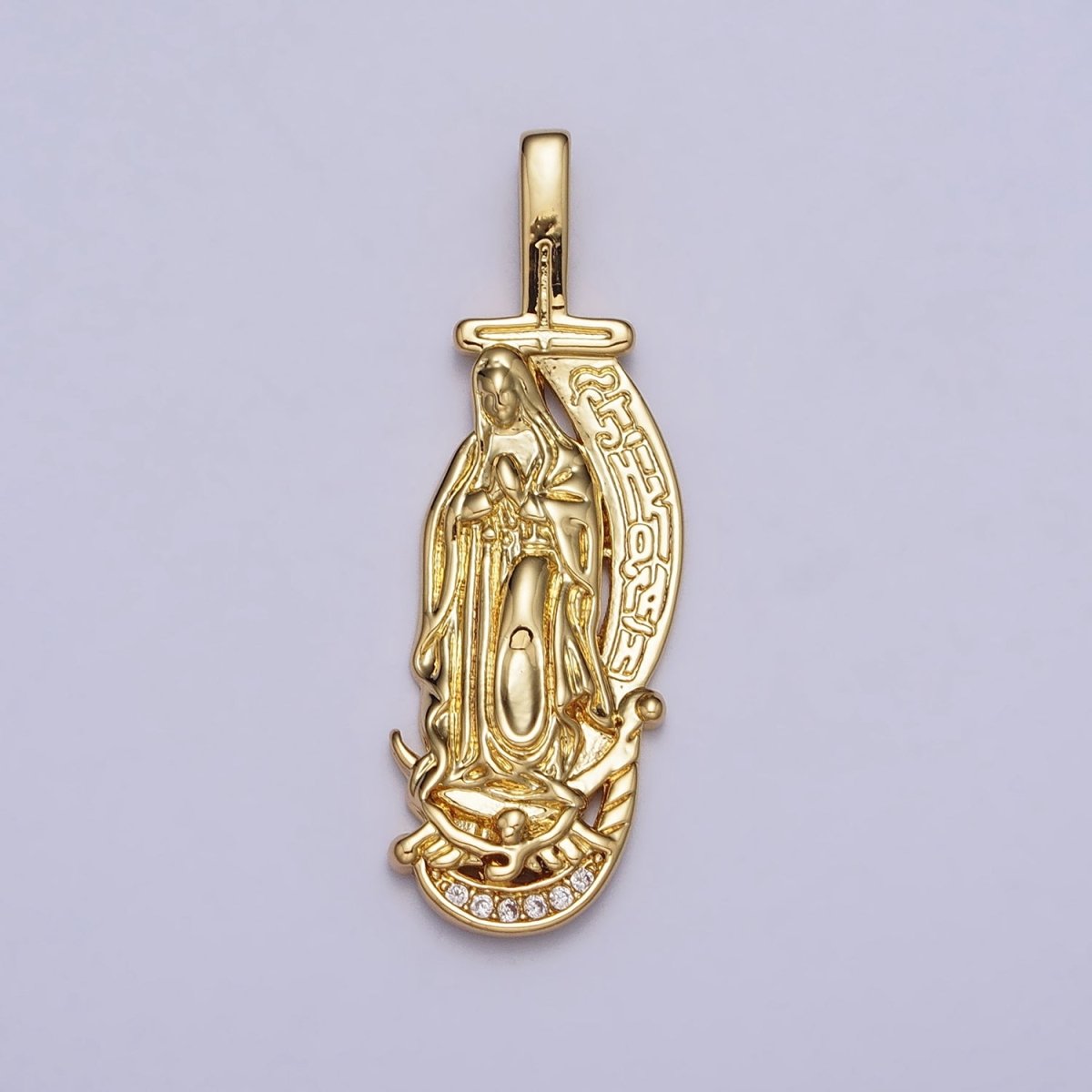 Gold Religious Mother Virgin Mary Lady Guadalupe Religious Cross Pendant | AA083