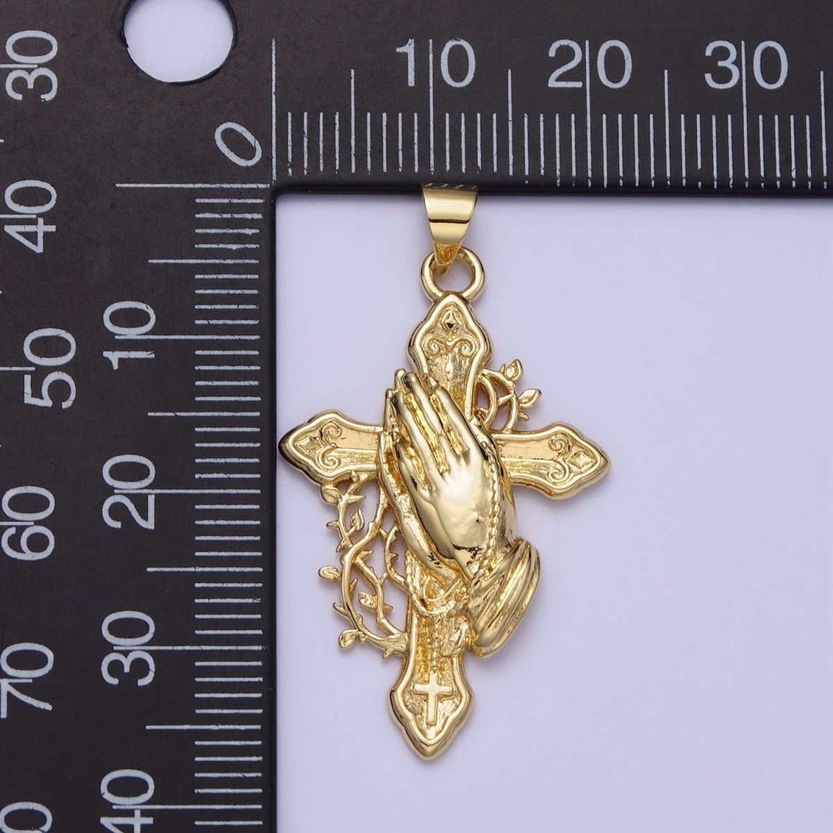 Gold Religious Passion Cross Praying Hands Vines Pendant | AA158