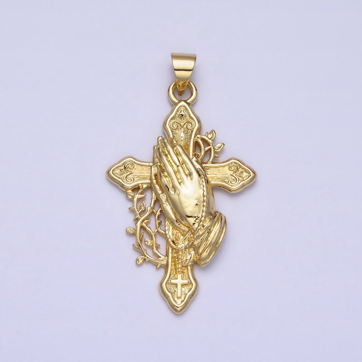 Gold Religious Passion Cross Praying Hands Vines Pendant | AA158