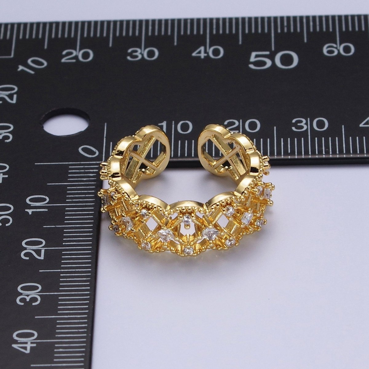 Gold Rhombus Engraved Mini Cubic Zirconia Adjustable Cloud Ring | O-1983