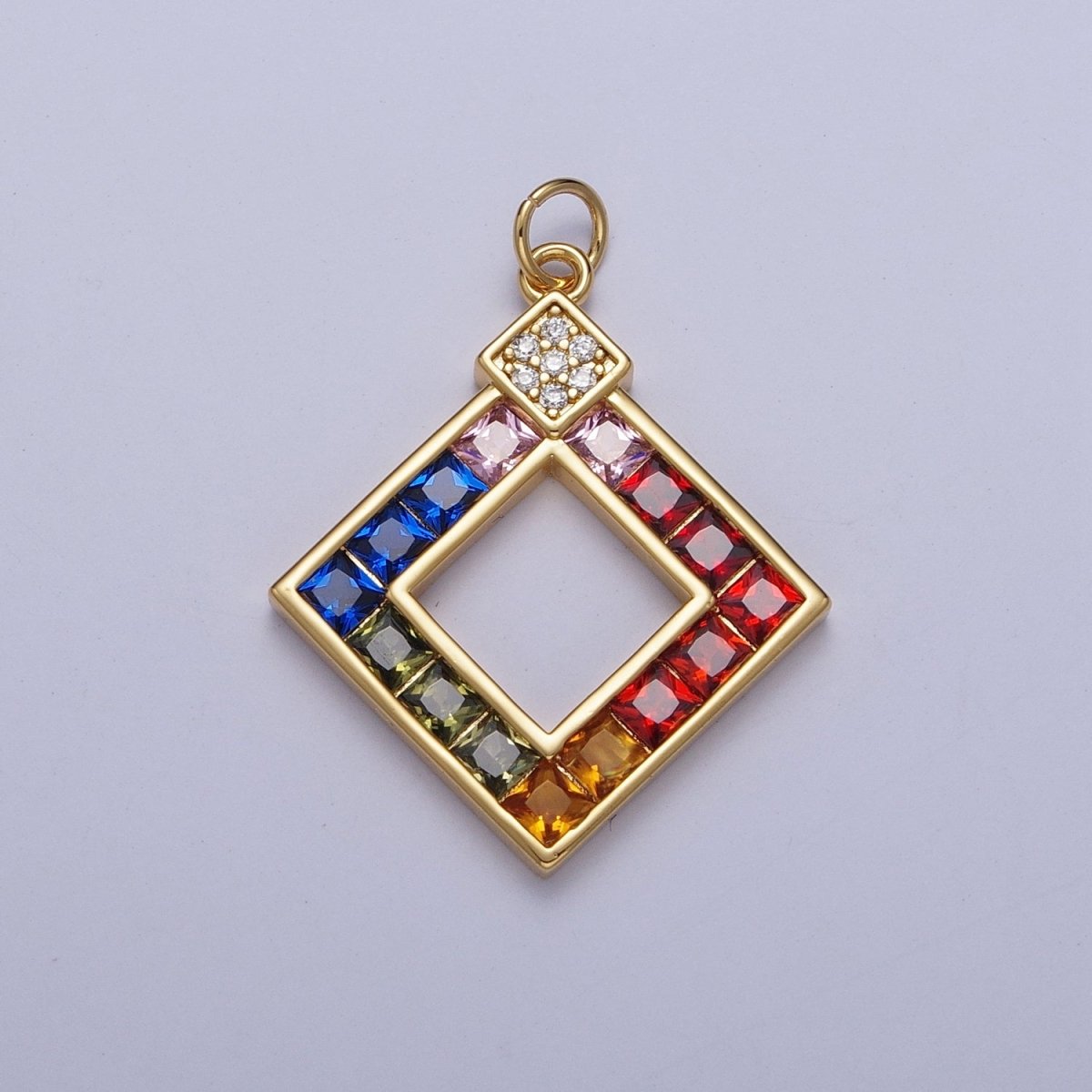 Gold Rhombus Multicolor CZ Clear Micro Paved Geometric Charm AG-124