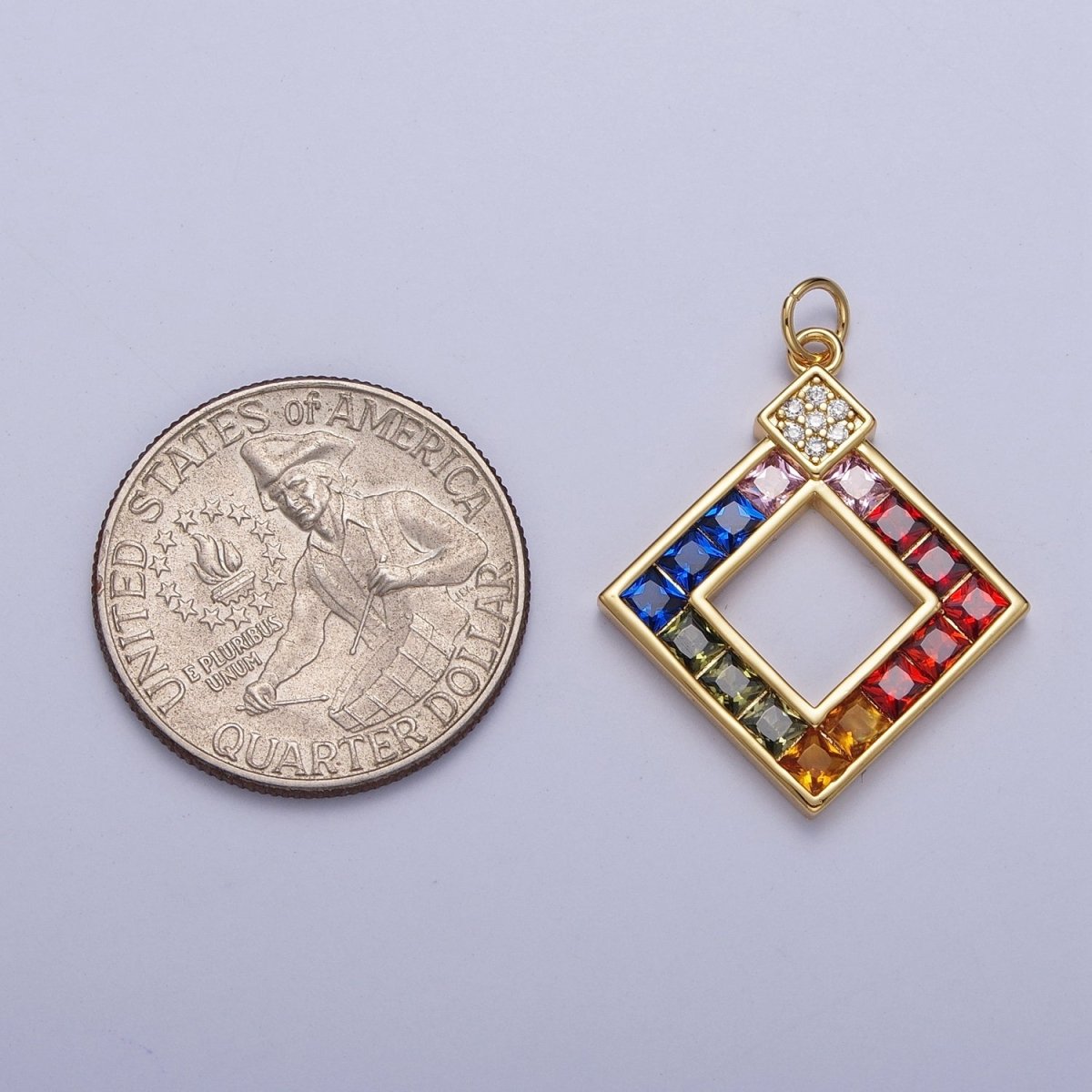 Gold Rhombus Multicolor CZ Clear Micro Paved Geometric Charm AG-124